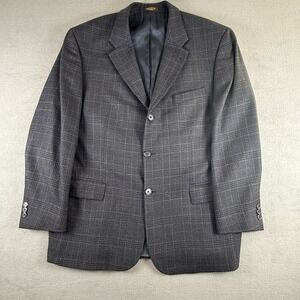 Roberto Villini Mens Blazer Size 44R Black Plaid 100% Wool 3 Button Sport Coat